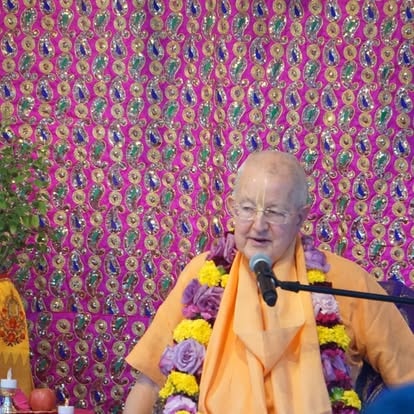 Devotee wearing yellow flower garland at ISKCON Cedar Park